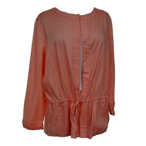 Kate Hill Big Shirt Tunic Top Sz Large Open Front Drawstring Waist Pockets NEW